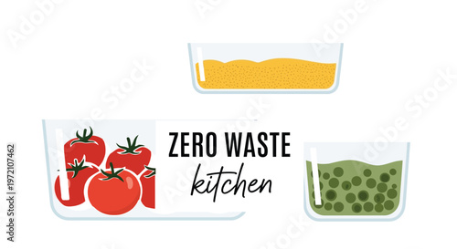 Zero-waste kitchen with glass storage containers and food