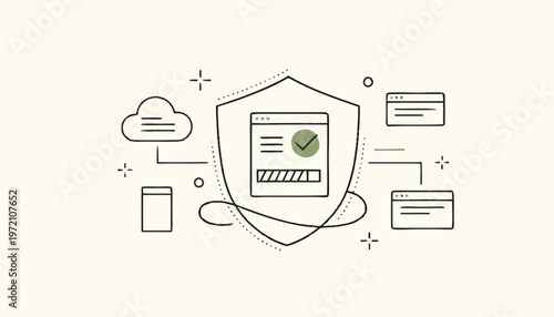 Digital Security Shield Protecting Data and Information Online.