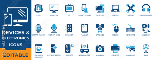 Fotografía Devices and consumer electronics vector icon set