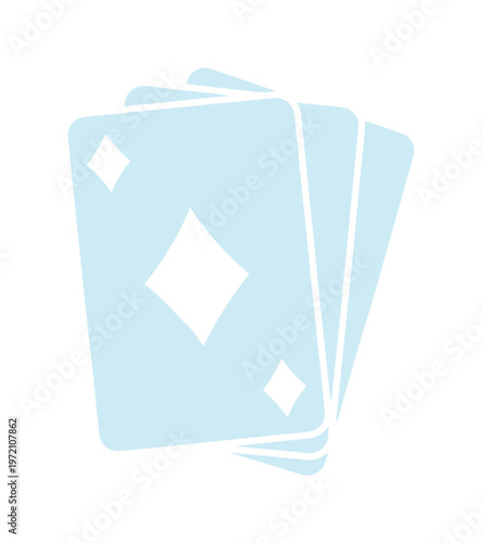 Minimalist playing cards vector icon, light blue diamond suit cards, simple graphic element for casino, gambling, and game design projects