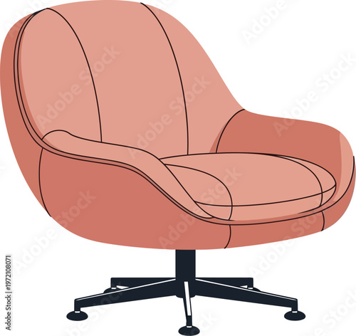 Modern office chair with pink upholstery and a black base
