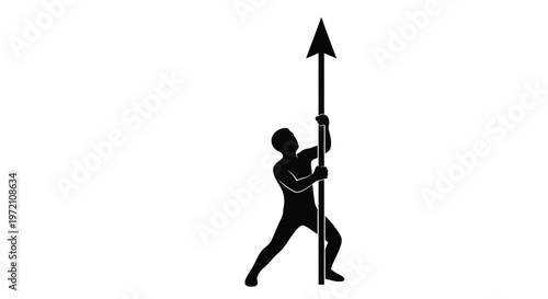 Vector graphic illustration of a person holding a long upward-pointing arrow representing direction and progress