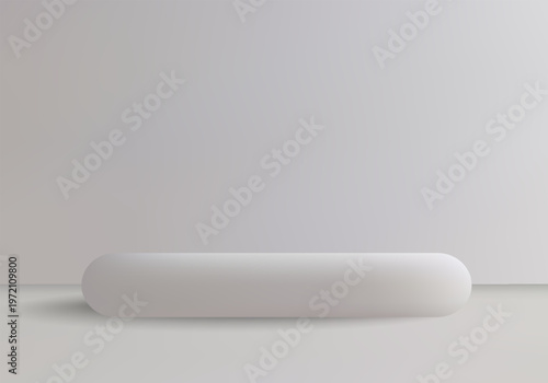 Minimalist white 3D capsule shaped podium on light background for cosmetic or premium product presentation. Eps 10