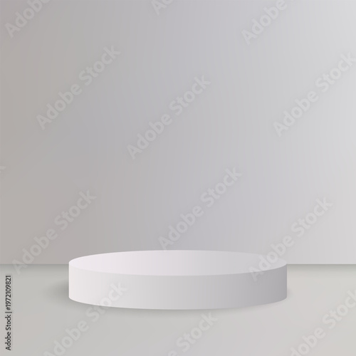 White round 3D podium on light neutral background for product presentation in minimalist style with soft shadows
