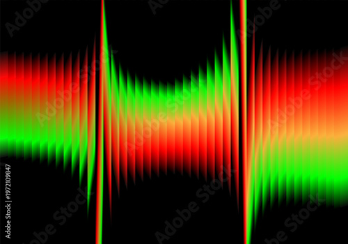 Abstract futuristic background with dynamic red and green gradient lines on black background in modern style