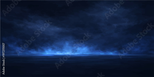 A dark motion time lapse of storm clouds and lightning flickering over a blue sea under a moody night sky texture