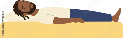 Man lies on bed in peaceful slumber indoors