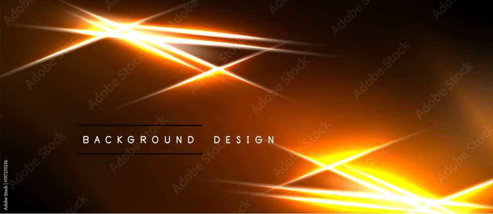 Naklejka premium Dark background features vibrant orange lines, radiating light. Modern design element, suitable for digital projects. Simple, bold aesthetic.