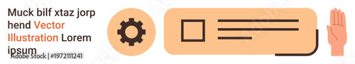 User interface, preference selection, accessibility, workflow, task management, settings. Gear, checkbox and raised hand on a colored background. User interface and preference selection concepts