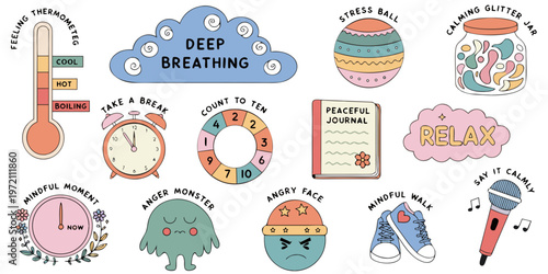 Various stress management techniques and tools for emotional regulation and relaxation