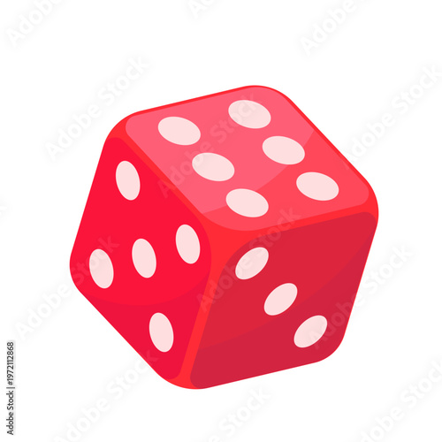 One Six Sided Red Die with Pips for Games of Chance, Gambling, and Board Games