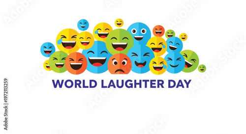 A vibrant collection of smiling emoji faces celebrating world laughter day