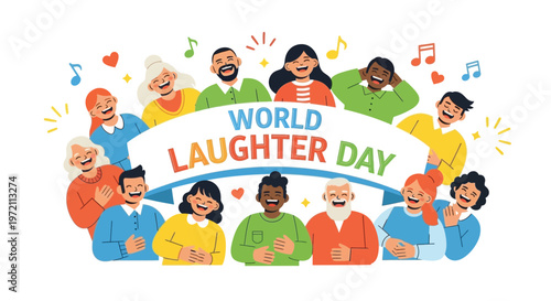 A diverse group of people celebrating world laughter day together