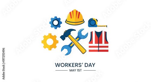 Construction tools and safety equipment celebrate workers day on may 1st