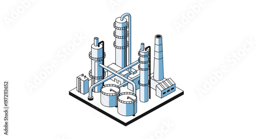 Isometric Oil Refinery and Industrial Factory Building Vector Illustration