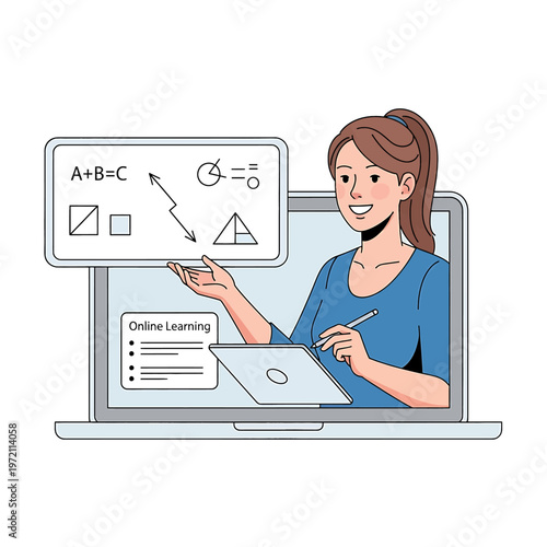 Woman using laptop for online education.