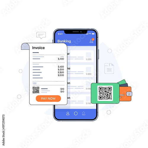 Smartphone with invoice and payment.