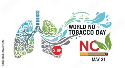 World no tobacco day lungs shaped by health symbols and warnings