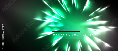 Bright green energy burst radiates from center. Dark background creates dramatic visual effect. Modern design element.