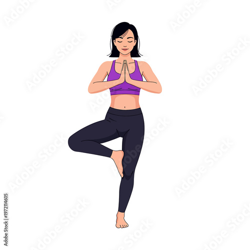 Woman in Yoga Tree Pose Outfit.