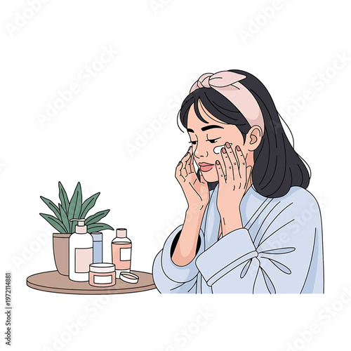 Woman applying facial cream on face 3.