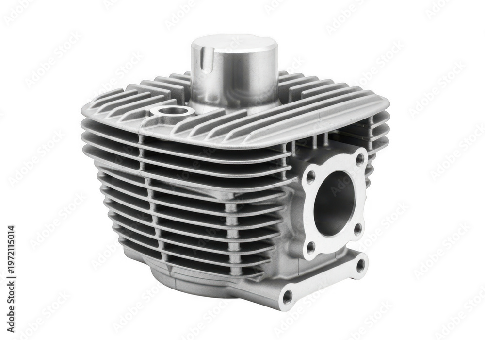 Fototapeta premium A shiny metal engine cylinder isolated on transparent background