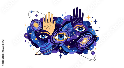 Eyes and Hand Mystic Spiritual Symbol.