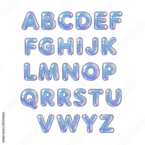 Alphabet letters in shiny blue font.