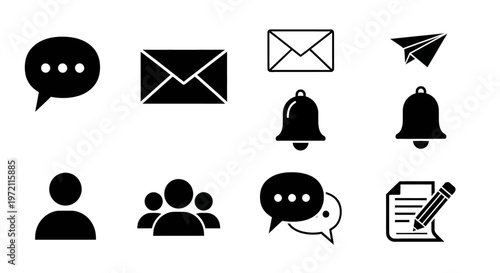 Black icons for communication and messaging 1.