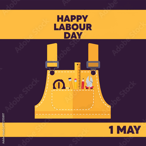 Labour Day Celebration with Tool Belt and Yellow Ribbon