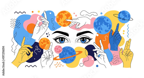 Woman face with colorful abstract details.
