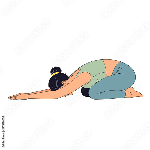 Woman in Child Pose Yoga Position.