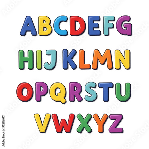 Multicolored Alphabet Letters in Rows.