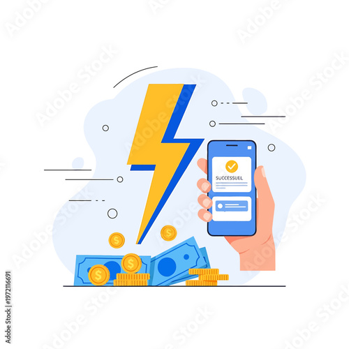 Hand holding phone with money transfer.