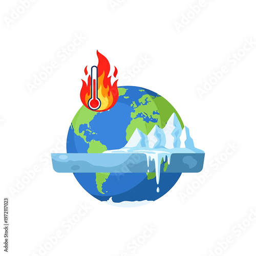 Earth with melting ice and fire.