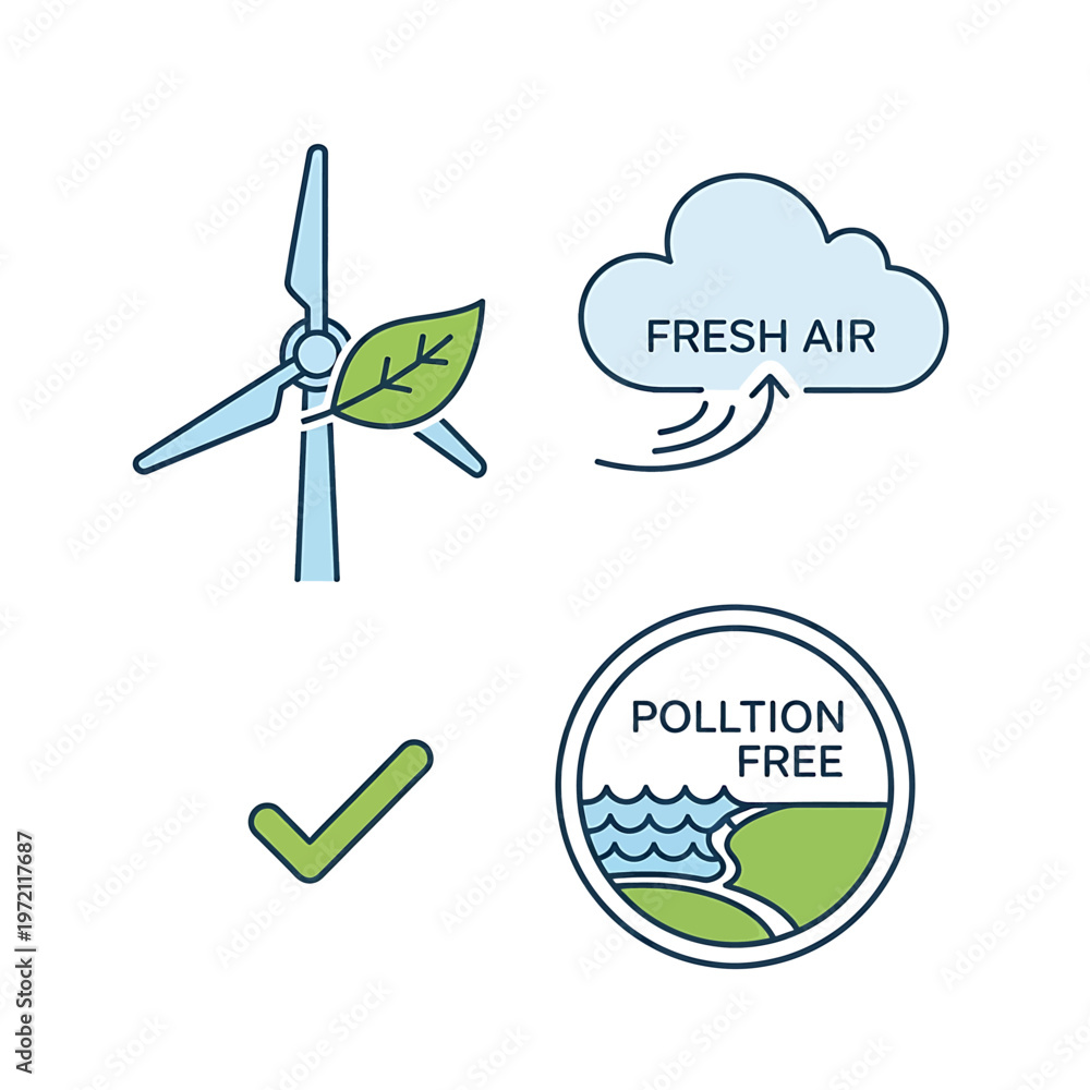 Obraz premium Wind turbine with green leaf.