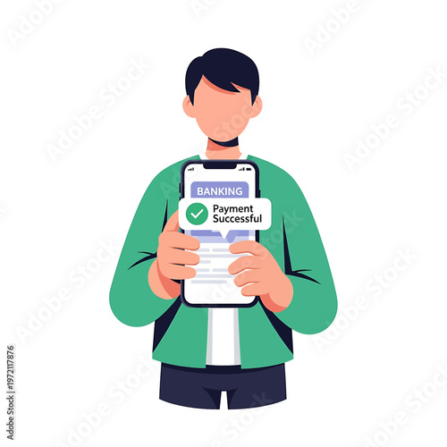 Man holding successful payment on phone.