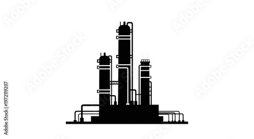 Industrial Oil Refinery and Chemical Plant Silhouette Vector Illustration Isolated on White Background