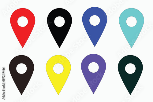 Colorful map pin icons set location markers for navigation and geographic points