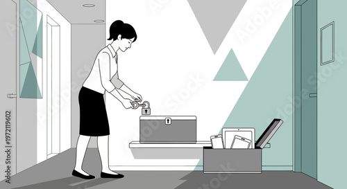 Businesswoman packing office supplies and electronics into boxes for relocation or storage