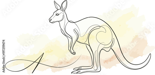 Minimalist single line drawing a kangaroo with yellow abstract animal wildlife