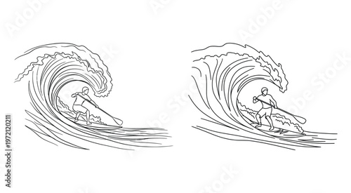 Dynamic Stand Up Paddle Yoga Surfing Wave Illustration