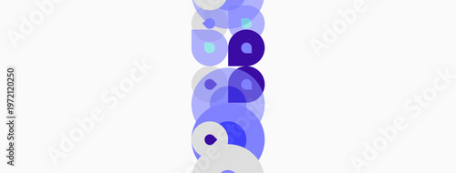 Abstract composition. Overlapping circles create letter b. Soft purple hues dominate white background. Minimalist design.