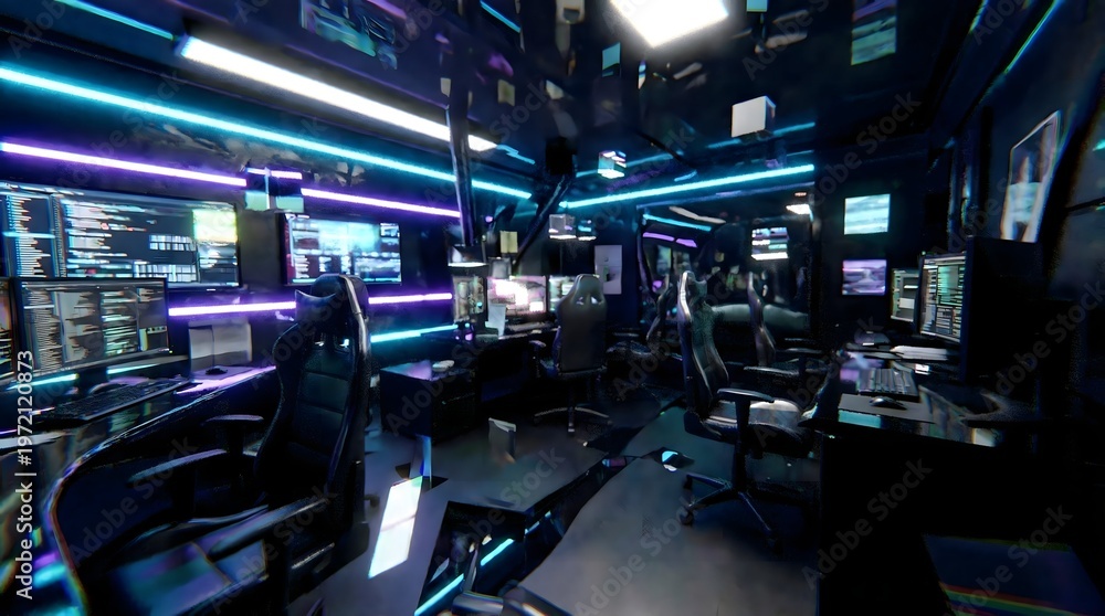 Fototapeta premium Futuristic High-Tech Office Interior with Neon Lighting