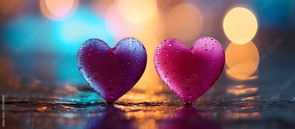 Fototapeta premium Crystal hearts on a bokeh background. mother's Day concept.