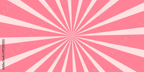 Candy color sunburst background. Abstract pink cream sunbeams design wallpaper. Colorful spinning lines for template, banner, poster, flyer. Sweet rotating cartoon swirl or whirlpool. Vector backdrop