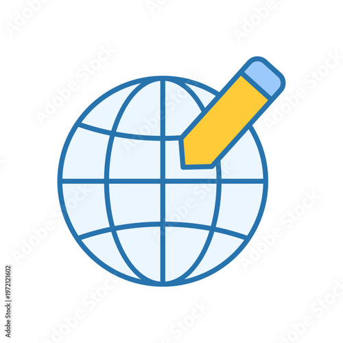 Global editing tool globe icon with pencil symbol content creation writing concept
