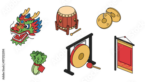 Isometric Chinese New Year & Traditional Festival Elements Set
