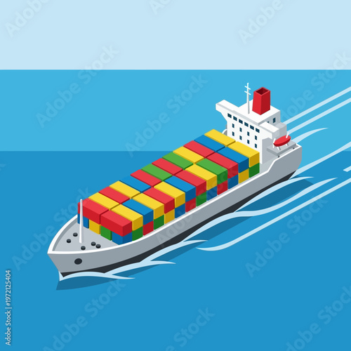 Cargo Ship Carrying Colorful Containers on the Ocean.