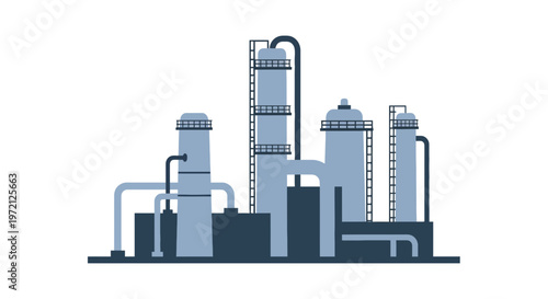 Industrial Oil Refinery and Chemical Plant Facility Flat Design Vector Illustration with Distillation Towers